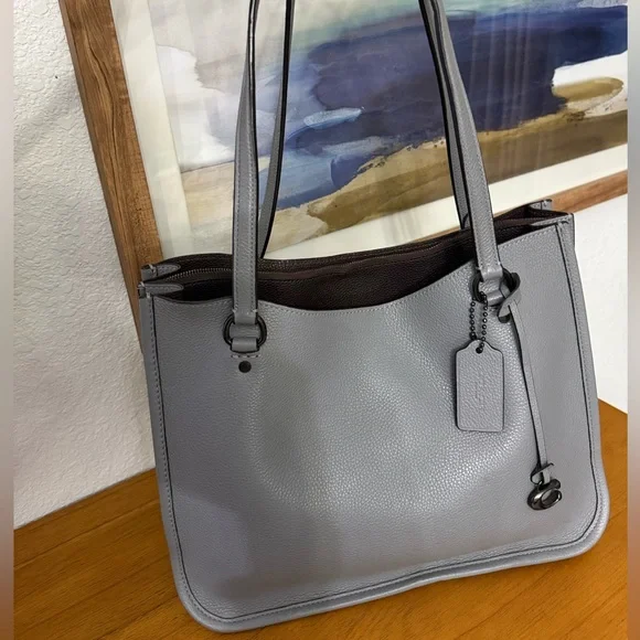 Coach Tyler Grey Carryall Pebble Leather Tote Bag - Picture 1 of 7